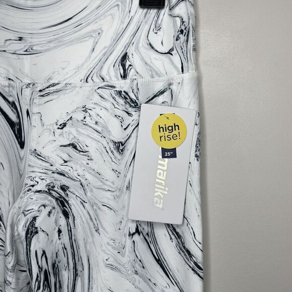 MARIKA Womens White Black Marbled Stone High-Rise Leggings NEW Large L - Picture 3 of 10